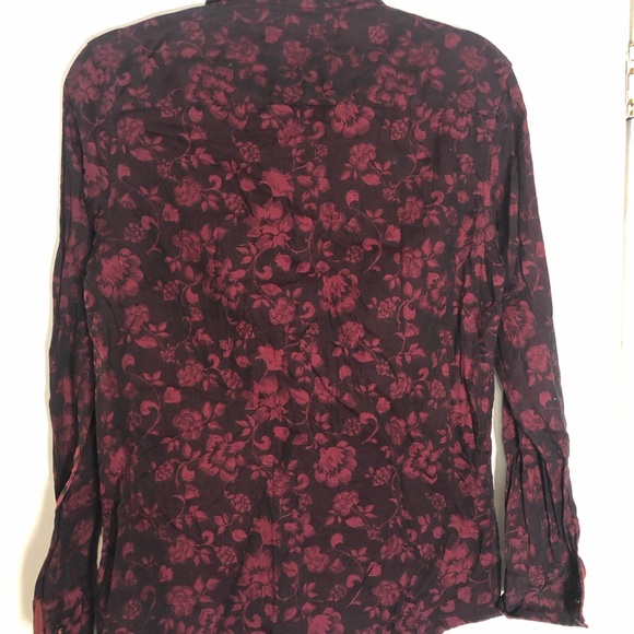 Inc mens slim fit red flowered small button down long sleeve shirt - Picture 4 of 4